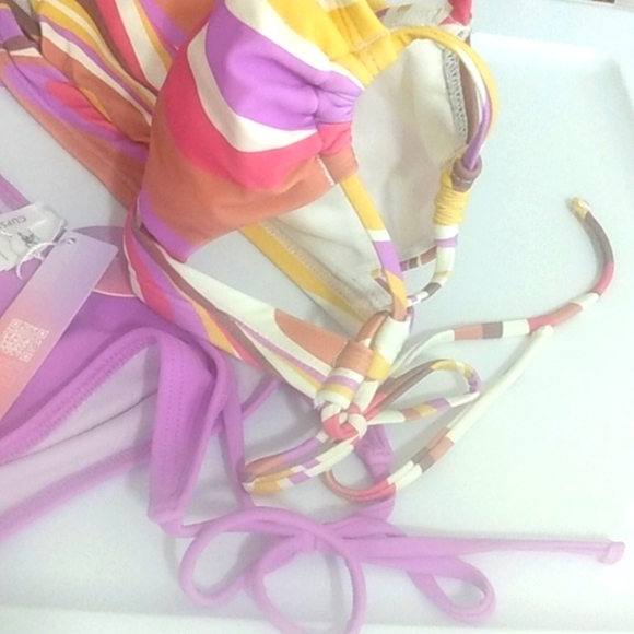 CUPSHE AMETHYST GOLD CUTOUT STRING TIE HIGH CUT HIPSTER BIKINI SET SZ MEDIUM NWT - Picture 7 of 9